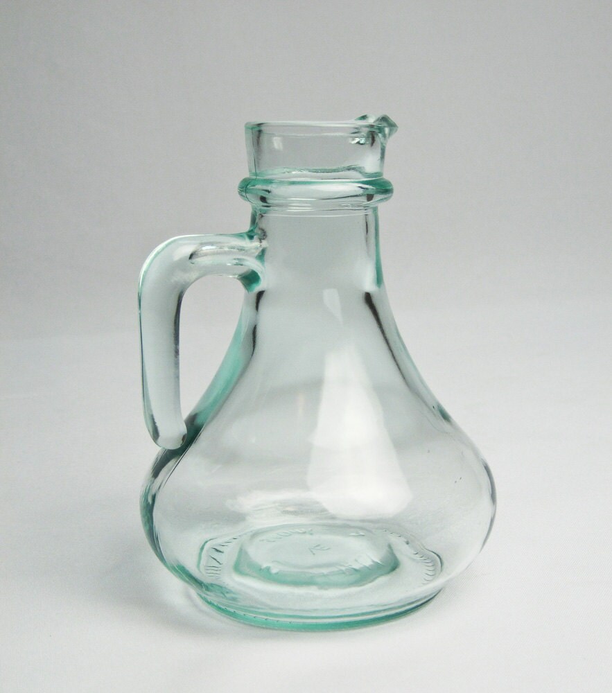 Small Vintage Carafe / Cream Pitcher / Oil and Vinegar / Aqua Glass