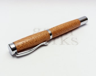 Wood Rollerball Pen - Atrax Style - African Mahogany with Chrome Accents (Gift Ready)