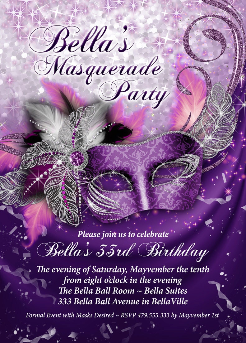 Yellow And Orange Masquerade Happy Party Invitations