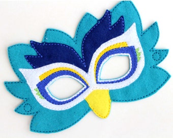 Kids Peacock Mask, Peacock Costume, Felt Mask,Kids Face Mask, Animal Mask, Halloween Costume, Pretend Play, Dress Up, Party Favors, Costume