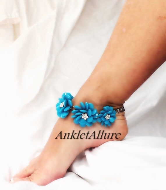 Hula Dance Hawaiian Lei Anklet Blue Flower Anklet by AnkletAllure