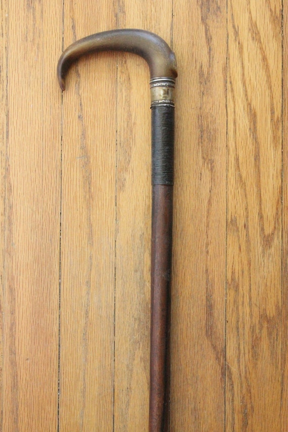 Antique 1800's Horn Handle Victorian Walking Swagger Stick