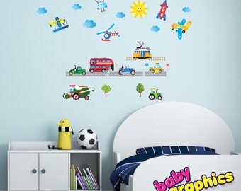 Transporte arte de pared de vinilo pegatinas pegatinas coches autobuses tractores - por babygraphics