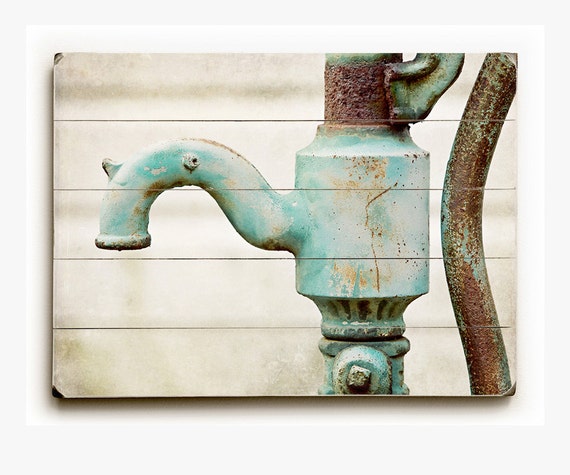 Wood Sign: Bathroom Decor Rustic Panel Print Aqua Faucet Wood Sign: Bathroom Decor Rustic Panel Print Aqua Faucet