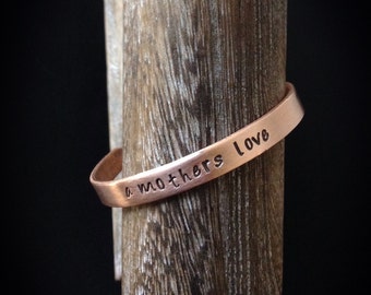 a mothers love - Hand Stamped Copper Bracelet Cuff