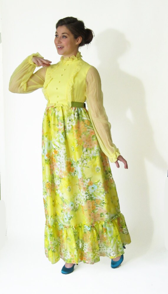 Vintage Lord and Taylor 1960s maxi dress - yellow and multicolor ...