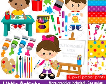 Little Artists - Clip art and digital paper set - Art Party clipart