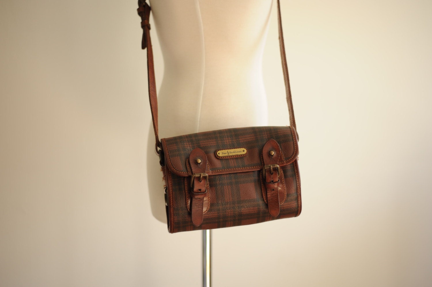 Vintage Polo Ralph Lauren Leather Plaid Purse by TheOldWell