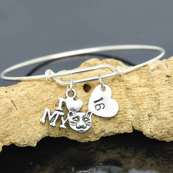 Cat Bangle Sterling Silver Bangle Cat Bracelet by JubileJewel