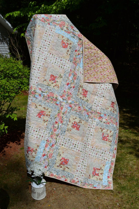 Pastel Log Cabin Double Size Quilt by CottonHillQuiltz on Etsy