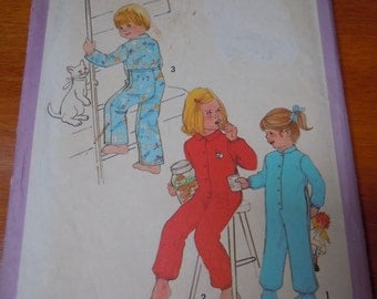 Vintage 70's Simplicity #8768 Sewing Pattern Childs Boy or Girl  Drop Seat Pajamas Pj's Size 4 Chest 23" Complete UnCut