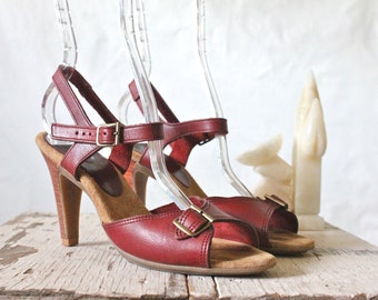 Vintage 70's Oxblood Stacked Leather Heels Sz 7N