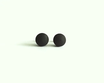 Matte Black Earrings, Black Stud Earrings, Black Studs, Wooden Stud Earrings, Unisex Earrings, Minimal Studs, Surgical Steel Stud Earrings