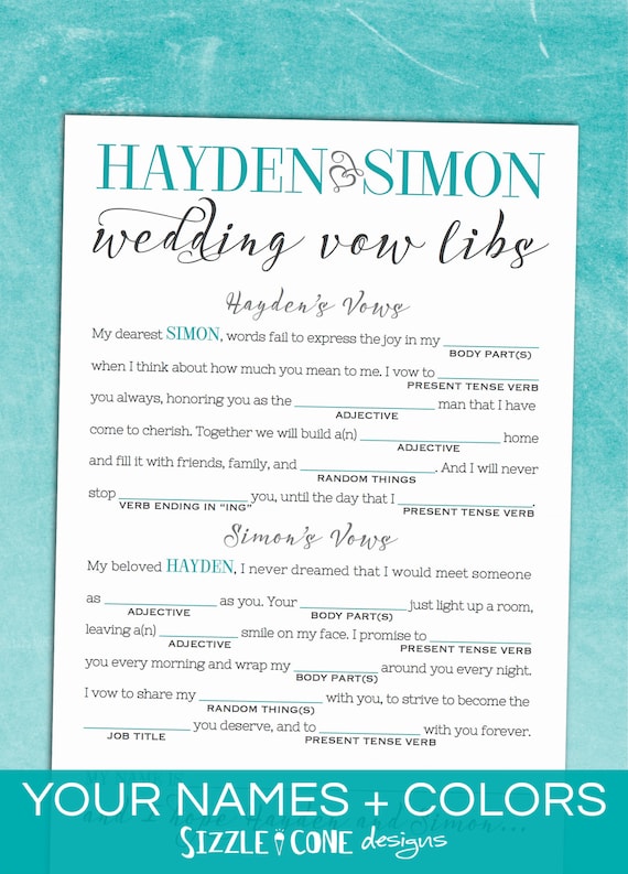 Elegant Wedding Vow Mad Libs Rehearsal by SizzleConeDesign