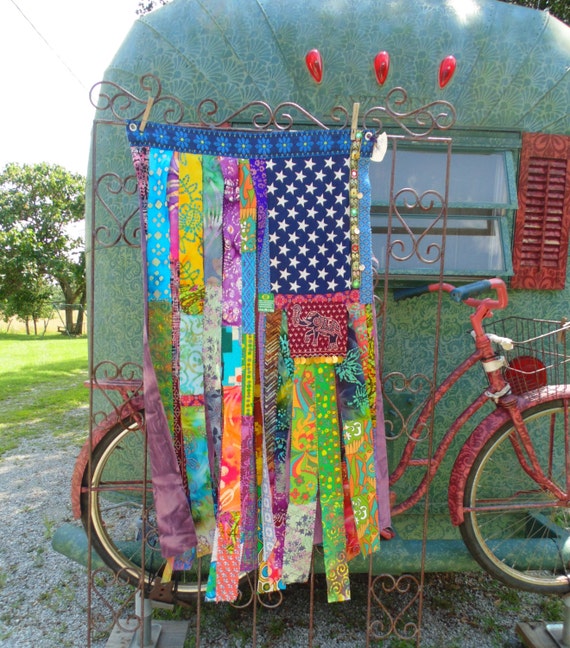 Gypsy rag hippie American Flag bright print tie dye scrap