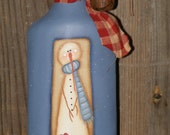 Handpainted Vintage Bottle- Primitive Snowman, Christmas Decor