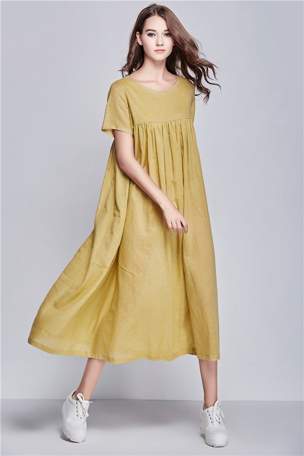 maxi dress linen dress loose fitting linen dress Summer