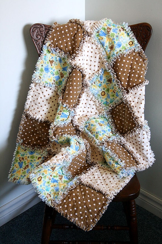 Baby boy rag quilt all cotton flannel. by RosenLilyCreationz