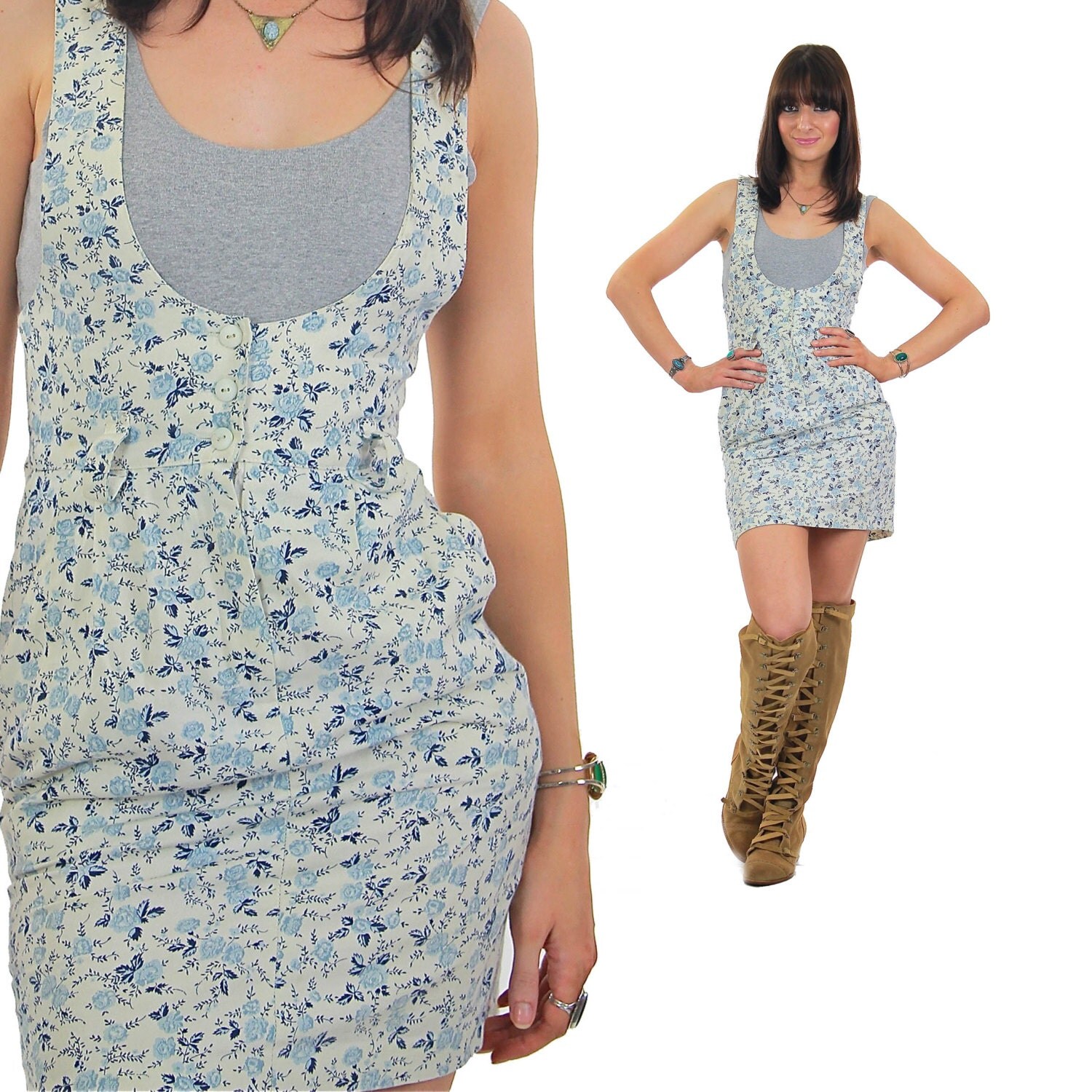 Vintage 90s Grunge Coverall Dress Floral Coverall dress Boho