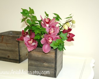 Wood Box Planter Flower Rustic Pot Square Vases For Wedding Wooden Boxes Chic Wood Box Planter Flower Rustic Pot Square Vases For Wedding Wooden Boxes Chic