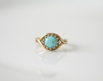 Turquoise Ring, Boho Ring, Gypsy Jewelry, Dainty Ring, Bronze Turquoise Ring, Dainty Bronze Ring, Native American Turquoise