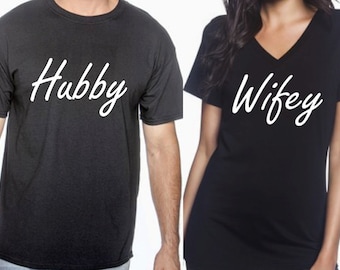 Wifey Hubby, wifey hubby tees, wifey hubby shirts, couples tees, newlywed, bridal shower, wedding, engaged, wifey, hubby, bridal