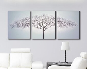 Wall Art Canvas Art Tree of Life Painting Wall decor Home decor ideas Canvas Original Painting Gray Paintings Blue 48x20 Original Painting