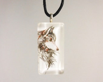 Wolf Necklace, Wolf Jewelry, Art Jewelry, Lupine Necklace, Art Pendant, Glass Tile Necklace, Art Jewelry, Animal Art, Wolf Art, Wolf