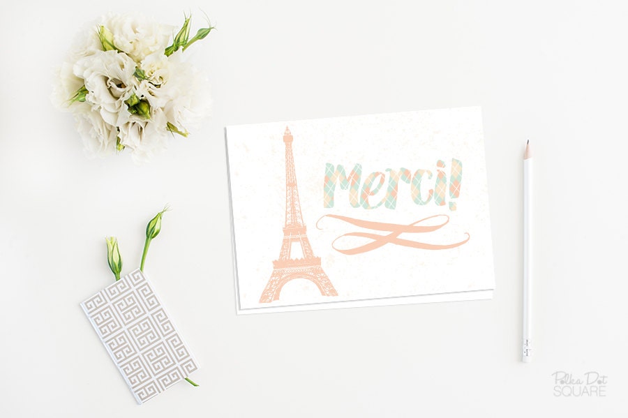 Paris thank you cards French thank you card Merci Printable