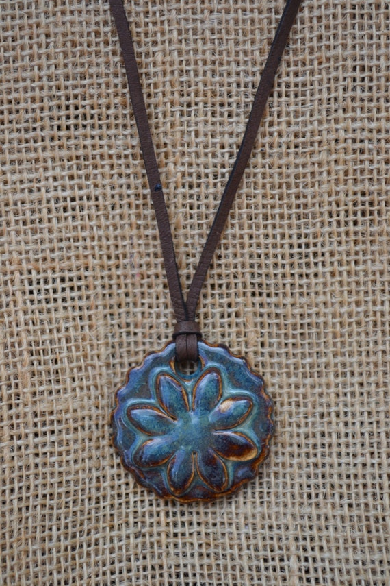Ceramic Flower Pendant Necklace by ArtByAndreaStocker on Etsy