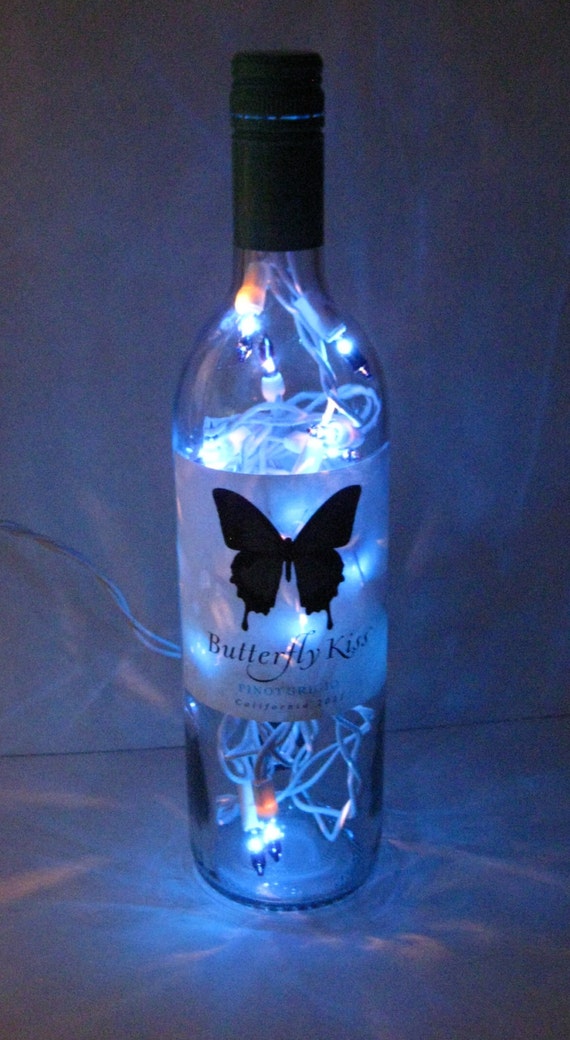Butterfly Kiss Pinot Grigio Lighted Wine Bottle by MRLEnterprises
