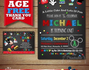 Mickey Mouse Birthday Invitations, Mickey Mouse Birthday Invitation, Chalkboard Mickey Mouse, Chalkboard Mickey Mouse Invitation, Printable