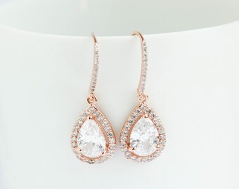 Bridal Earrings, Rose Gold Earrings, Rose Gold Drop Earrings, Rose Gold Dangle Earrings, Rose Gold earrings, Bridal