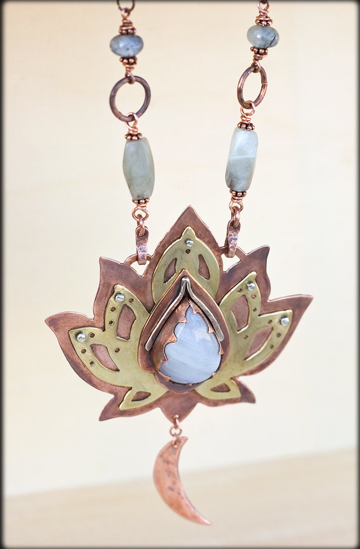 Lotus Necklace Mixed Metal Om Necklace Lotus Flower