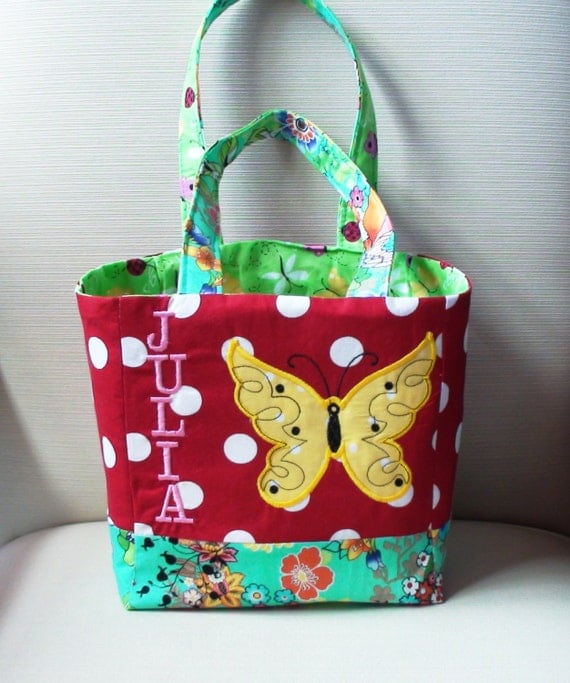 Butterfly Tote Bag/ Butterfly Lunch Bag by CreativeBagsForKids