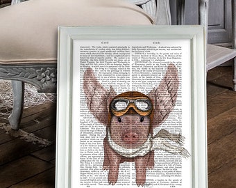 Flying Pig Print Pig with wings Art Print Digital Illustration Drawing Poster Digital Print Wall Art Wall Hanging Digital poster