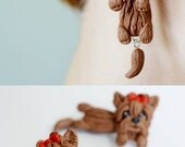 Yorkshire Terrier earrings,Yorkie stud post earrings,animal ear jackets,dog double sided earrings,pet front back cuff,two part dangling