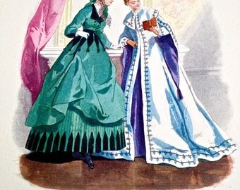 Modes de Paris Vintage Fashion Print, Petit Courrier des Dames 1867, Original Print Published by Stehli Freres, Zurich, Series 1412 No 7