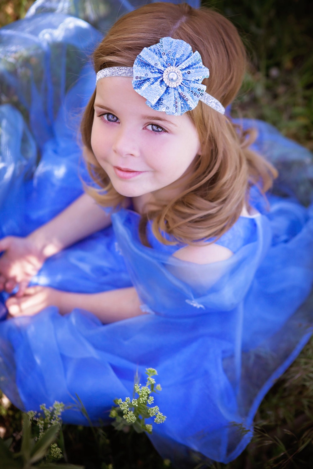 Blue Sequin Headband, Silver Blue Headband, Silver Glitter Headband