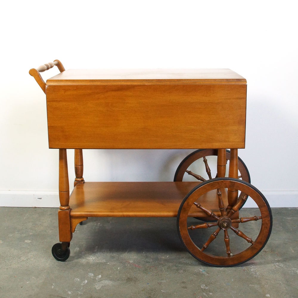 Maple Tea Cart / Vintage 1960s Bar Cart with Folding Leaves