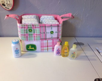 Storage and Orginization - Fabric Basket/Bin - John Deere and Pink