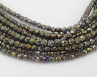 Czech Glass 4mm Fire Polish Bead Brown Iris 50 Pieces