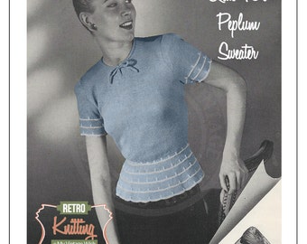 1940s Peplum Sweater Vintage Knitting Pattern - PDF Knitting Pattern - PDF Instant Download