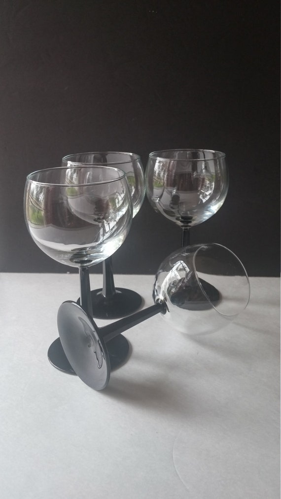 black stem wine glasses D'ArquesDurand set of by JewelzAndBeyond