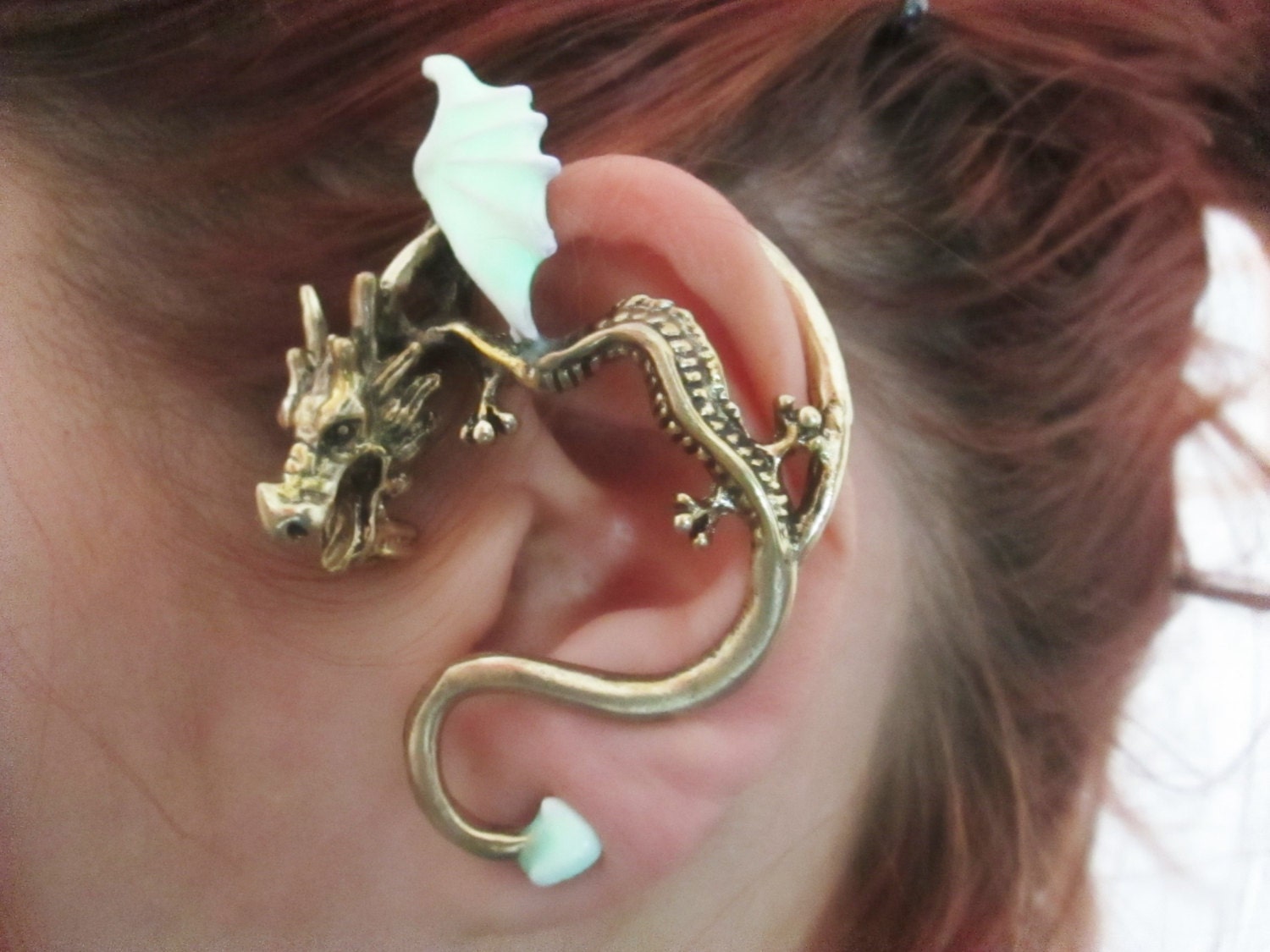 Dragon ear cuff with glow in the dark wings