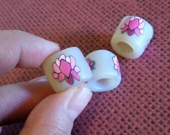 Pink Lotus Print Dread Bead