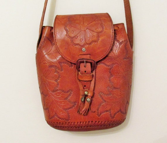 Vintage Tooled Leather Shoulder Purse