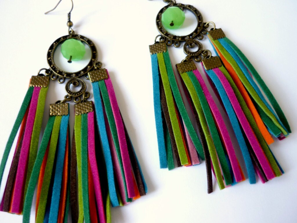 Long Tassel Earrings Multicolor Fringe Earrings Suede Pom
