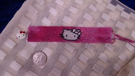 Hello Kitty Seed Bead Loom Bracelet by BeadTreatsByTrixie on Etsy