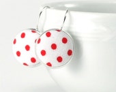 Red and White Polka Dots - Silver Toned Leverback Earrings Red White Classic Shabby Cottage Chic Fabric Covered Buttons Spring Jewelry